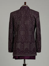 Deep wine embroidered layered indowestern suit for mens