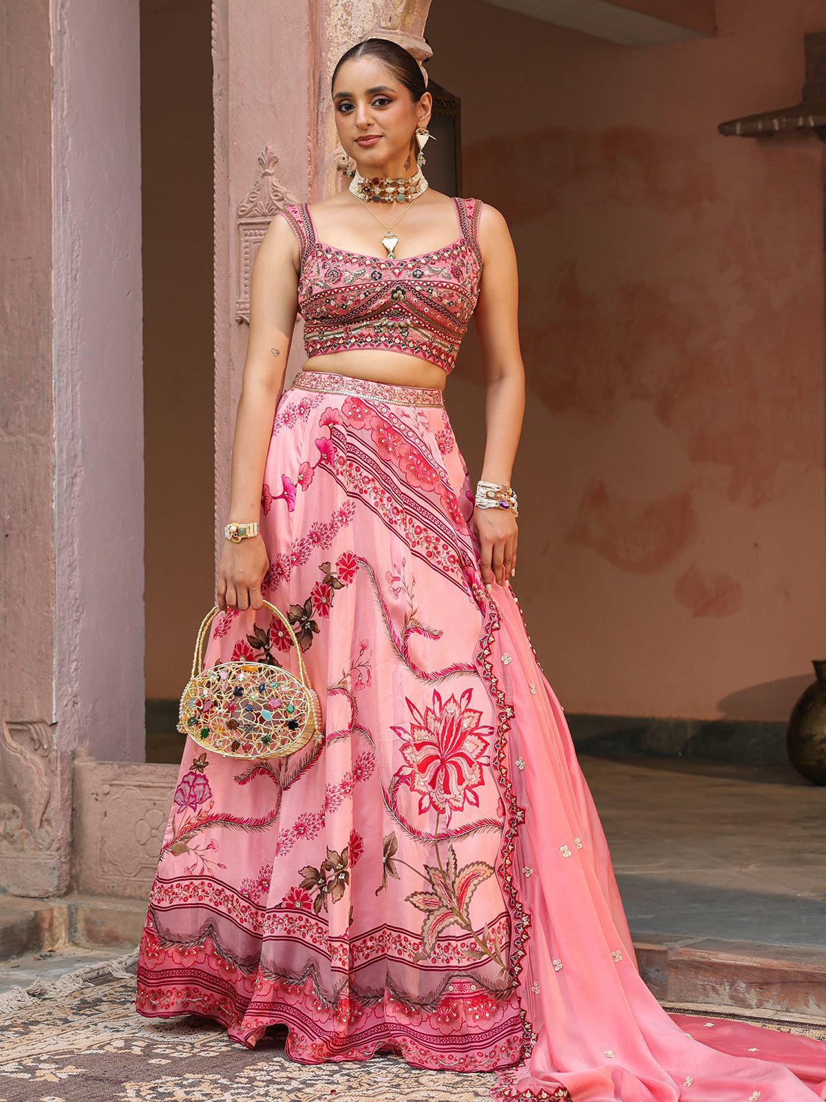 Light pink heavy embellished lehenga choli with elegant dupatta