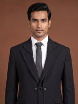 Classic black silk designer notch lapel coat suit for mens