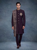 Wine embellished premium mens indo western