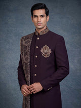 Wine embellished premium mens indo western