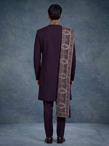Wine embellished premium mens indo western