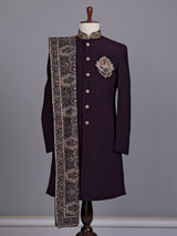 Wine embellished premium mens indo western