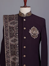 Wine embellished premium mens indo western
