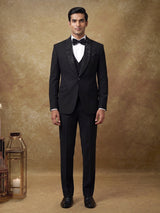 Black embellished terry rayon shawl lapel coat suit for mens