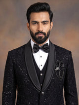 Black silk embroidered shawl lapel coat suit for mens weddings