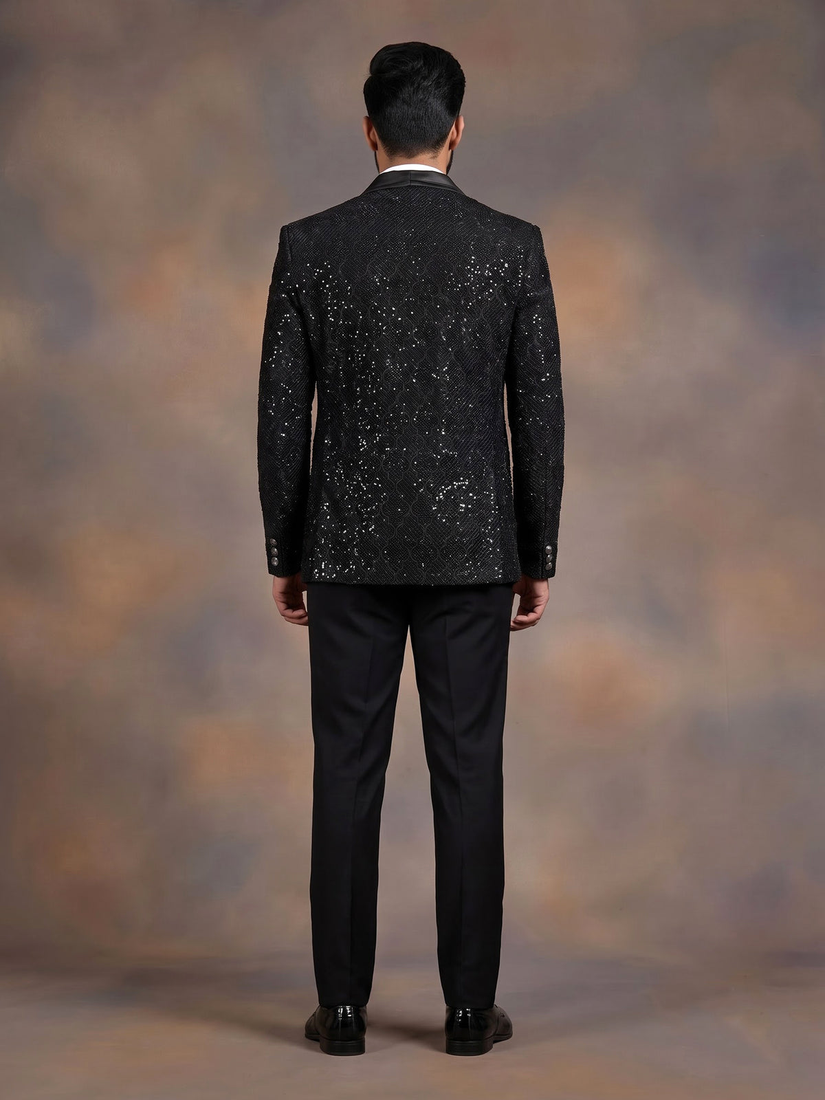 Black silk embroidered shawl lapel coat suit for mens weddings