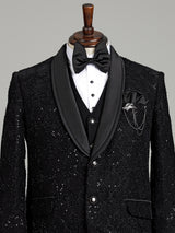 Black silk embroidered shawl lapel coat suit for mens weddings