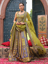 Mehendi green pichwai print lehenga choli with elegant dupatta