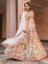 Cloud grey floral printed lehenga choli with elegant dupatta