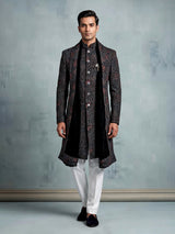 Black georgette embroidered bandhgala indowestern set for mens weddings