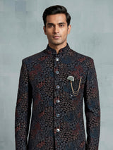 Black georgette embroidered bandhgala indowestern set for mens weddings