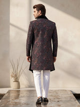 Black georgette embellished sherwani indowestern set for mens weddings