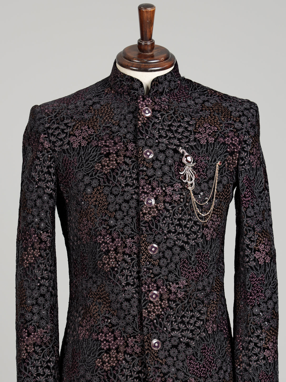 Black georgette embellished sherwani indowestern set for mens weddings