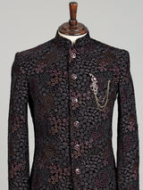 Black georgette embellished sherwani indowestern set for mens weddings