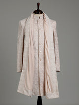 Light peach velvet embroidered achkan indowestern set for mens weddings