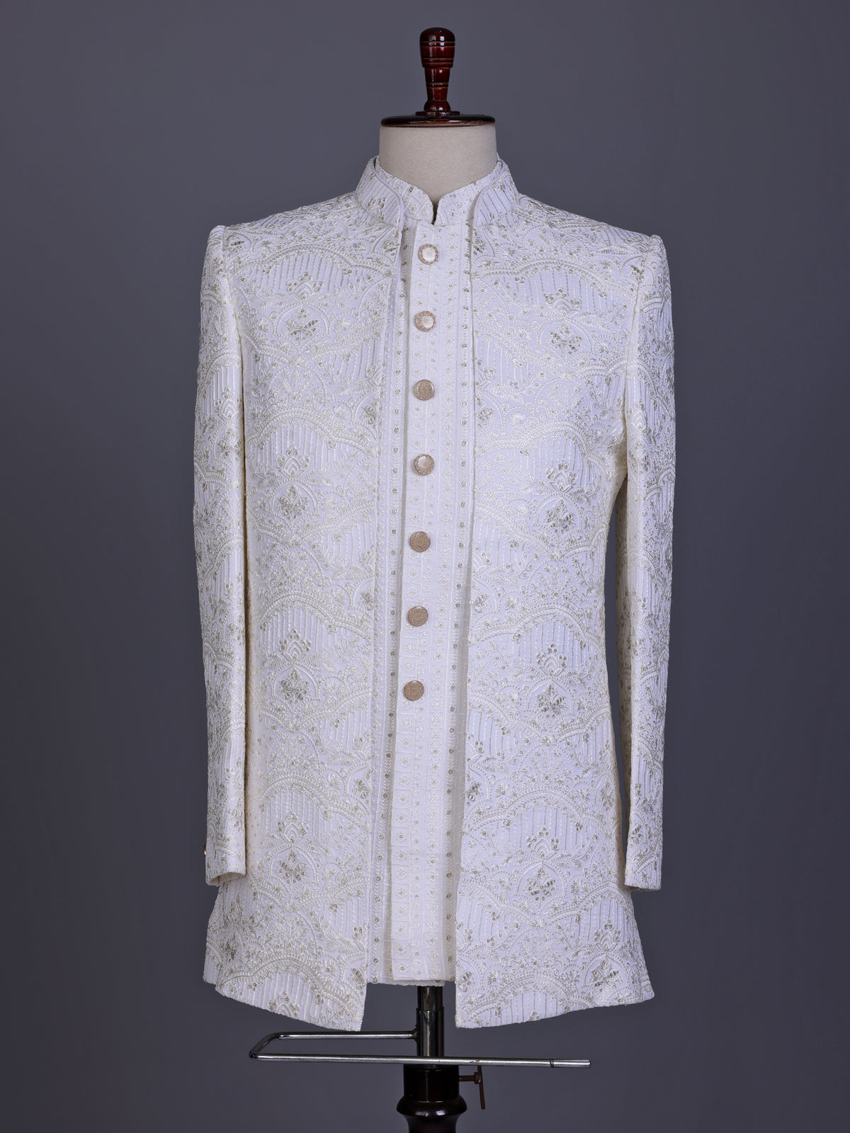 White architectural premium mens indo western