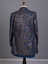 Teal blue brocade mens indo western
