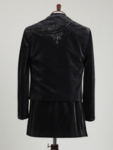 Black velvet embellished structured bandhgala indowestern set for mens