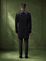 Black velvet Swarovski zardosi overlay indowestern set for mens