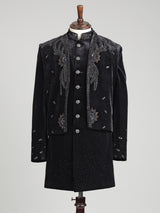 Black velvet Swarovski zardosi overlay indowestern set for mens