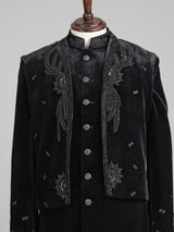 Black velvet Swarovski zardosi overlay indowestern set for mens