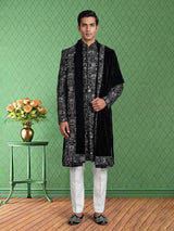 Black georgette slim fit bandhgala indowestern set for mens weddings