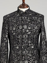 Black georgette sequined mandarin neck indowestern set for mens