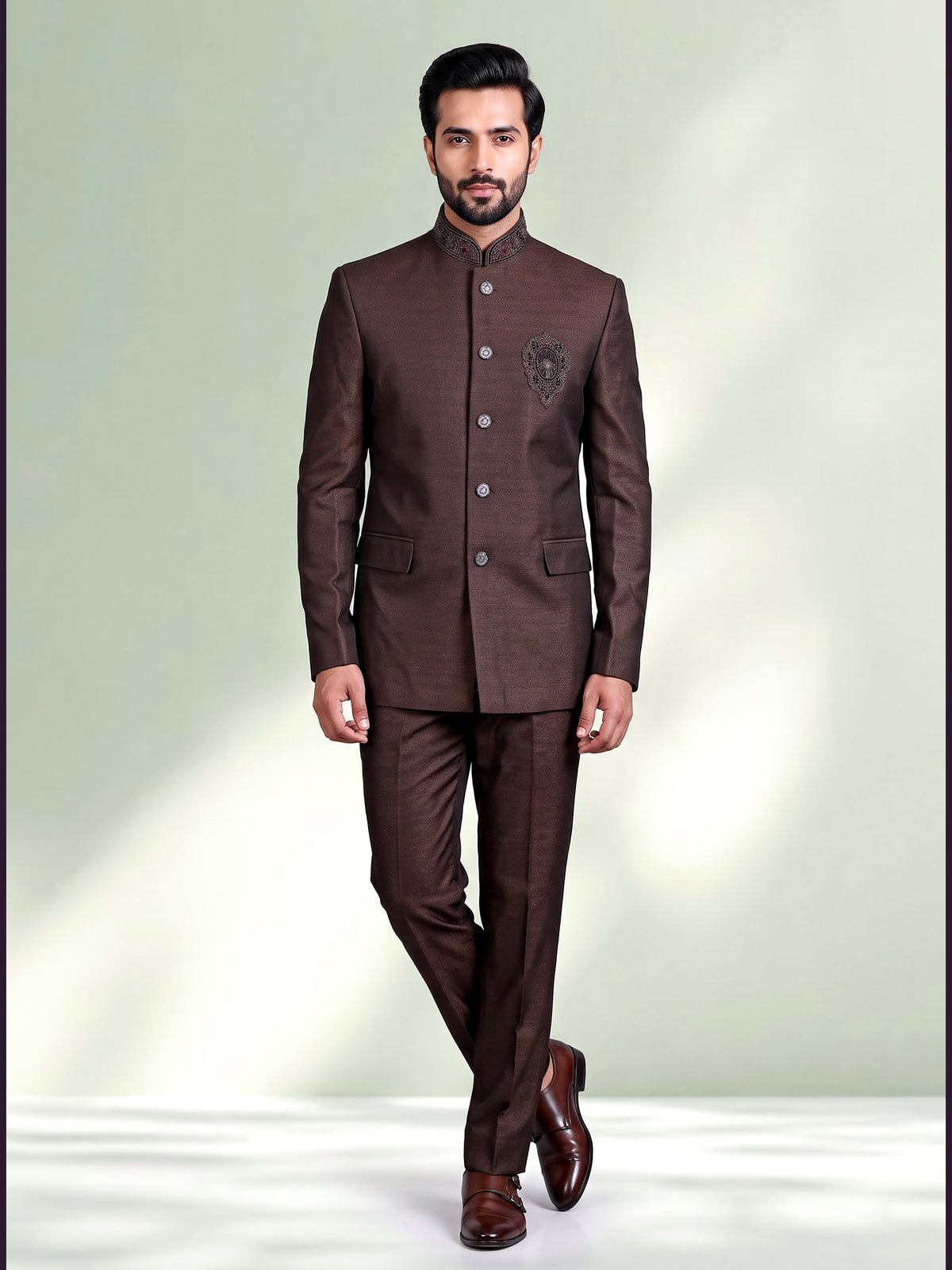 Brown aristocratic mens jodhpuri suit