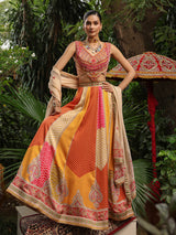Multicolor geometric print lehenga choli with heavy embellished blouse