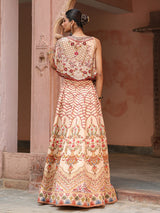 Cream traditional printed lehenga choli with elegant designer jacket