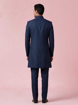 Peacock blue royal crest mens indo western
