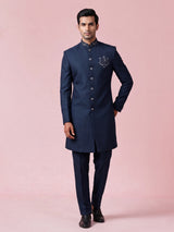 Peacock blue royal crest mens indo western