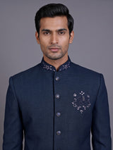 Peacock blue royal crest mens indo western