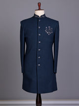 Peacock blue royal crest mens indo western
