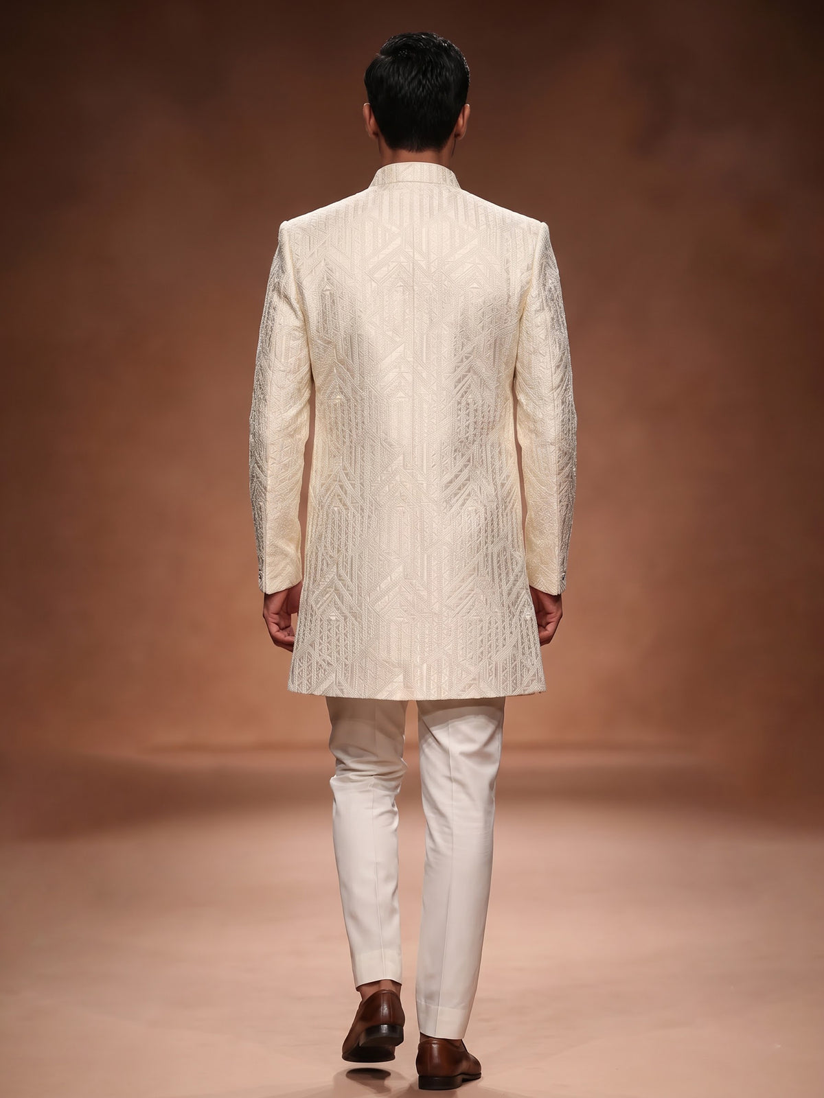 Cream architectural mens indo western