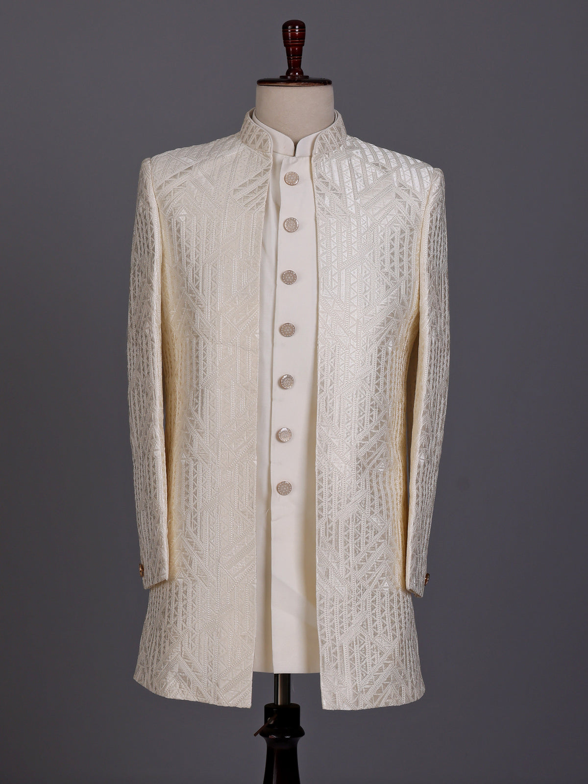 Cream architectural mens indo western