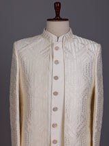 Cream architectural mens indo western