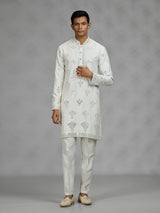 Off white embroidered mens kurta pajama