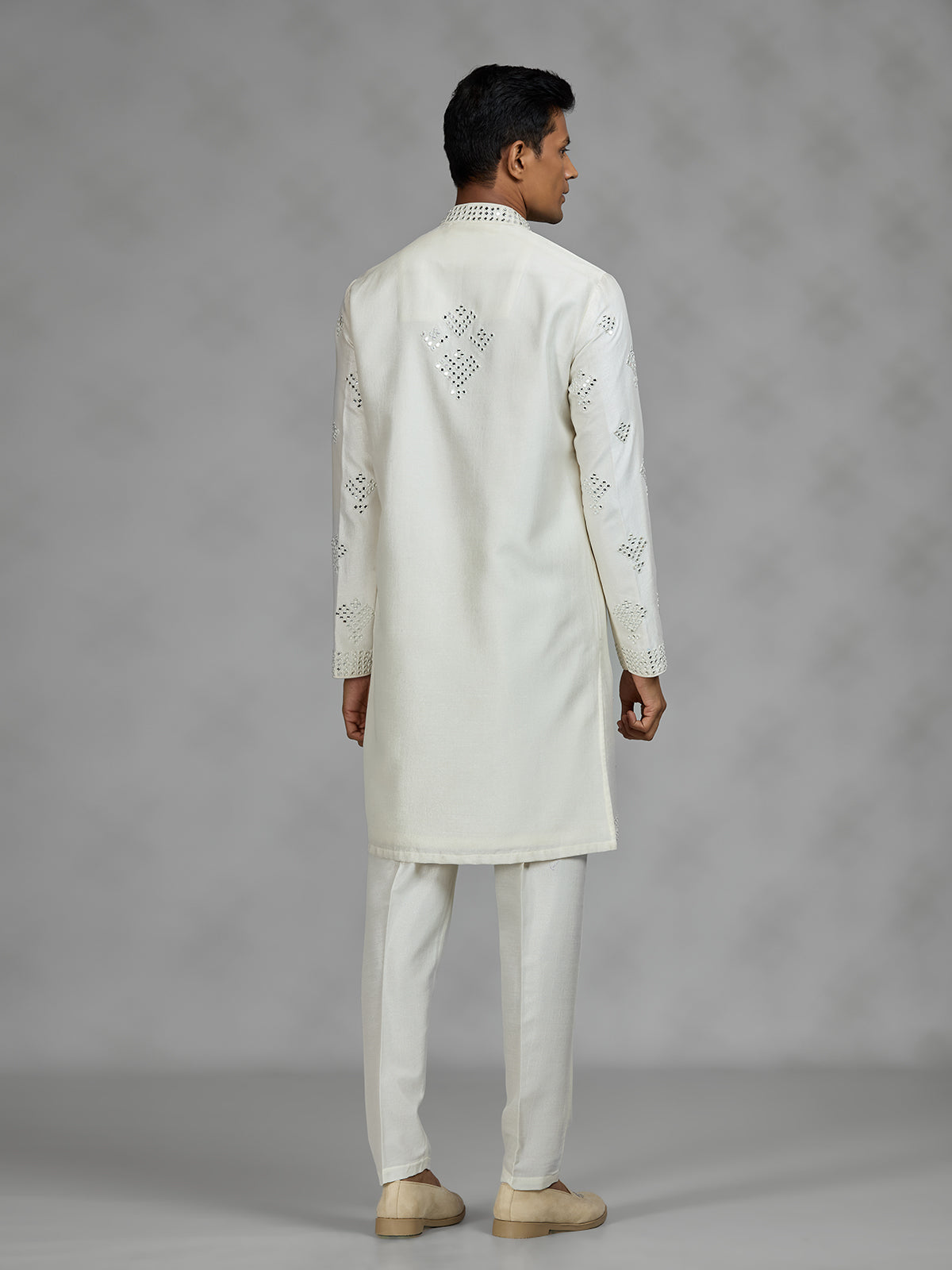 Off white embroidered mens kurta pajama