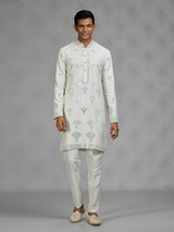 Off white embroidered mens kurta pajama