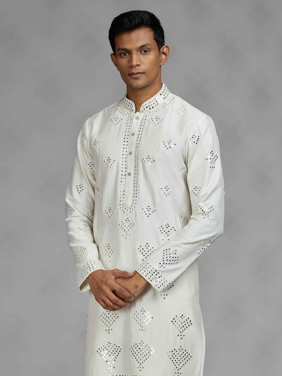 Off white embroidered mens kurta pajama