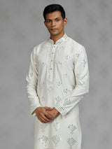 Off white embroidered mens kurta pajama