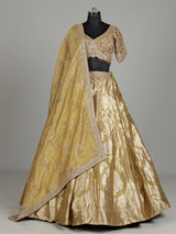 Gold banarasi silk designer lehenga with zardosi and embellished dupatta
