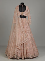 Peach net designer lehenga choli with intricate embellished dupatta