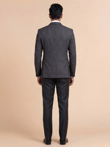 Charcoal grey double-breasted suit with black satin lapels