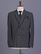 Charcoal grey double-breasted suit with black satin lapels