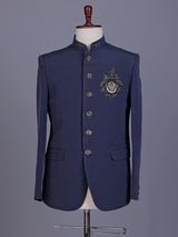 Stone blue royal crest mens jodhpuri suit