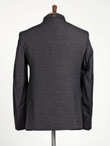 Jet black textured jodhpuri suit for mens with crest motif