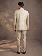 Light beige premium jacquard jodhpuri suit for mens with resham